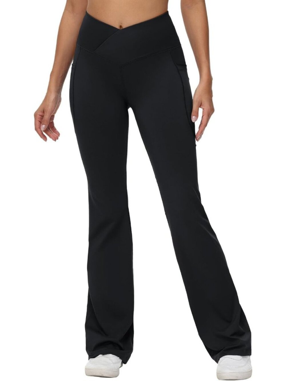 High Waist V Crossover Flare Leggings with Pockets for Yoga & Fitness